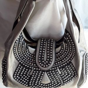 New Pewter and Black Rhinestone Studded Handbag